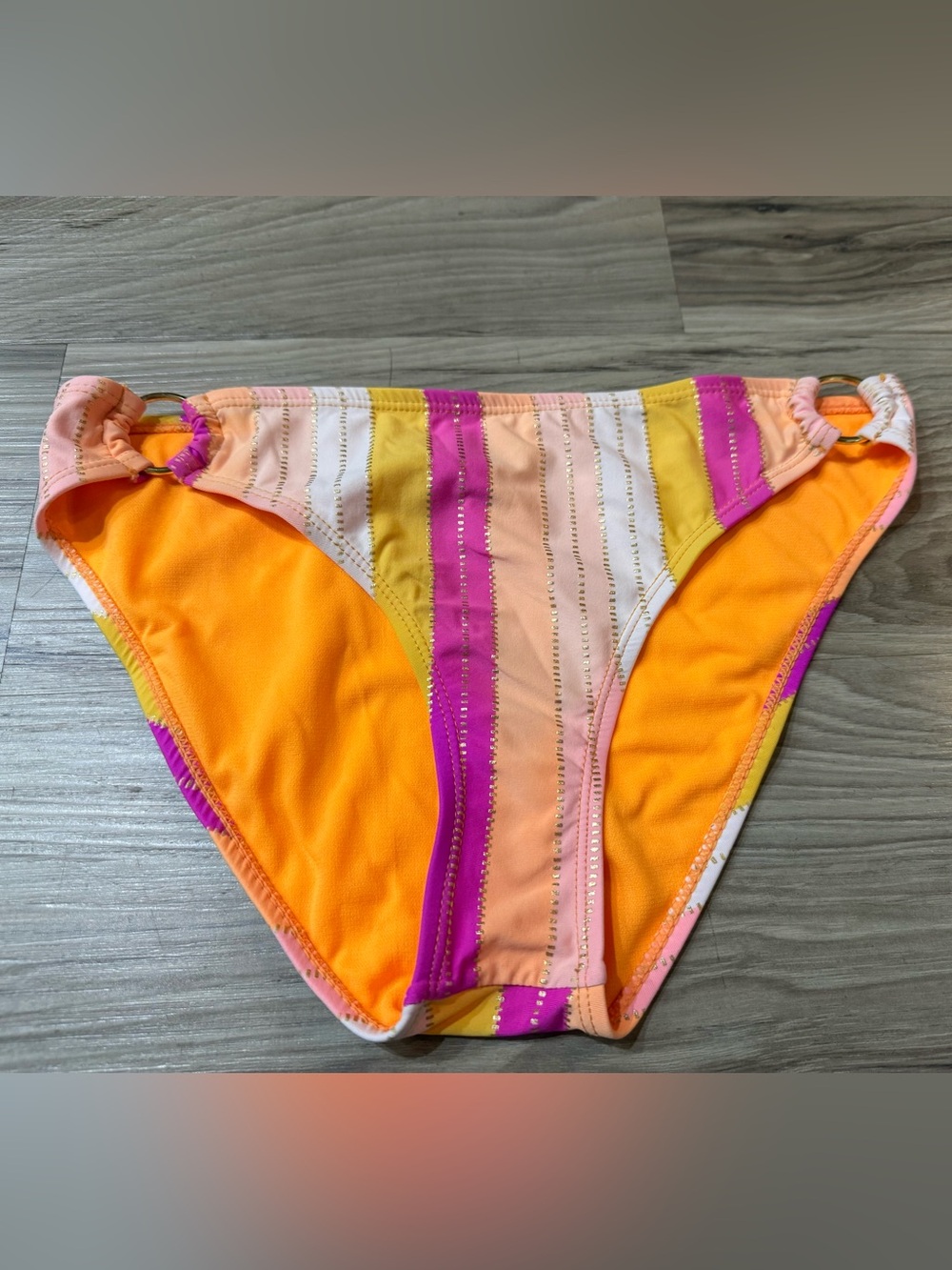 Ambrielle Orange and Pink Striped Hip Ring Swim Bottom Size S